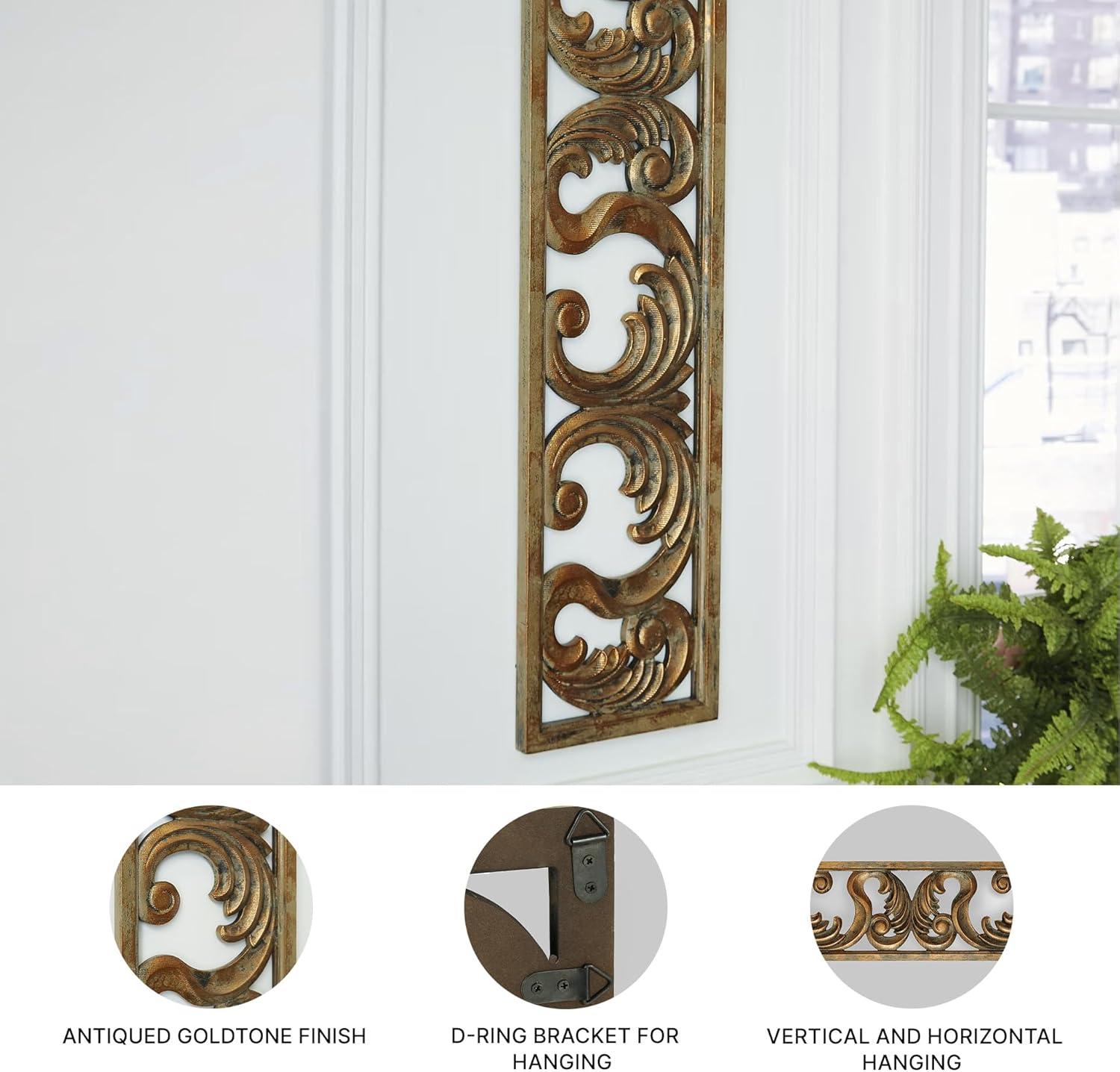 imageSignature Design by Ashley Candelario Traditional Scrollwork Wood 10 x 42 Inch Wall Decor Antique Brown