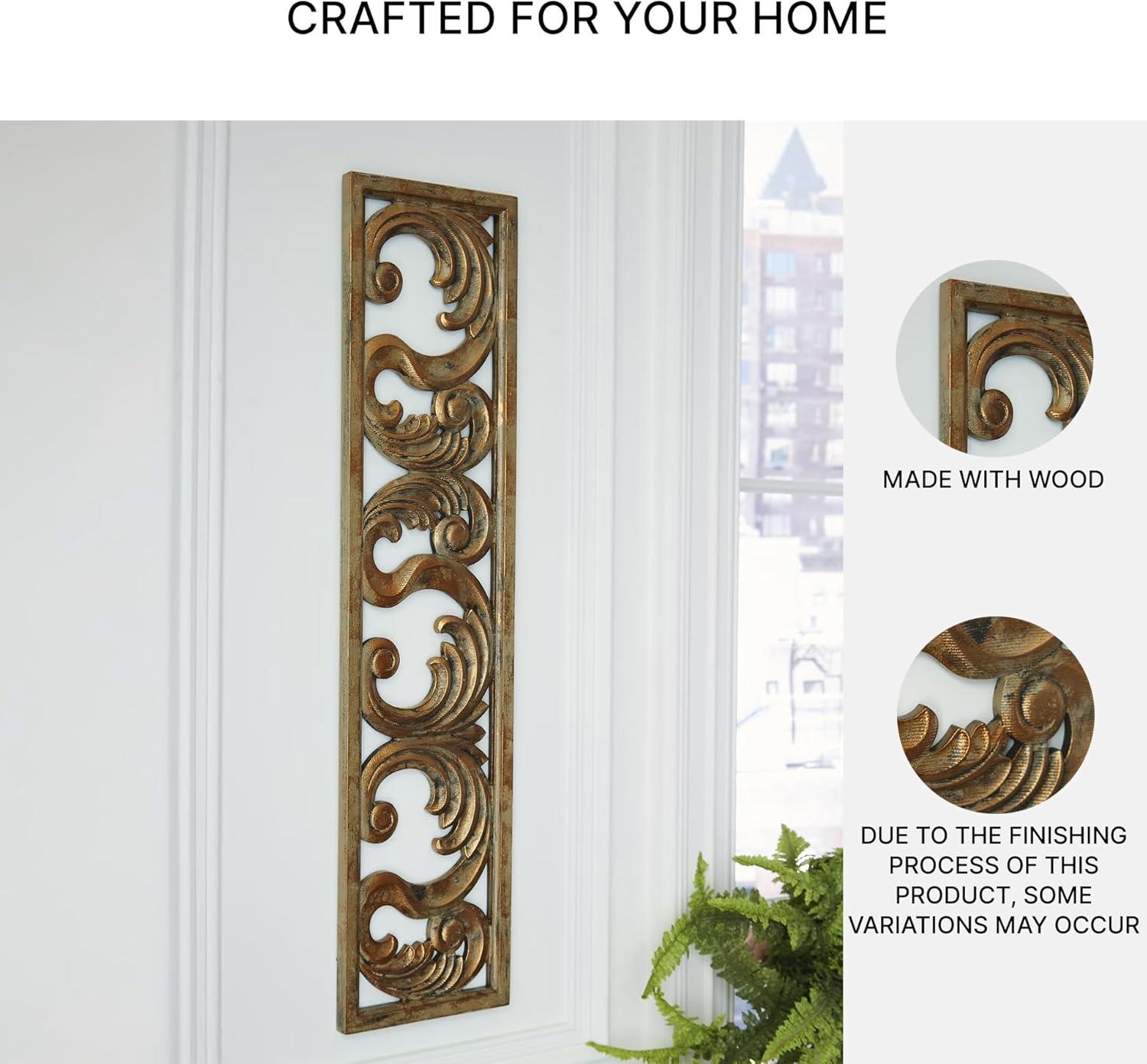 imageSignature Design by Ashley Candelario Traditional Scrollwork Wood 10 x 42 Inch Wall Decor Antique Brown