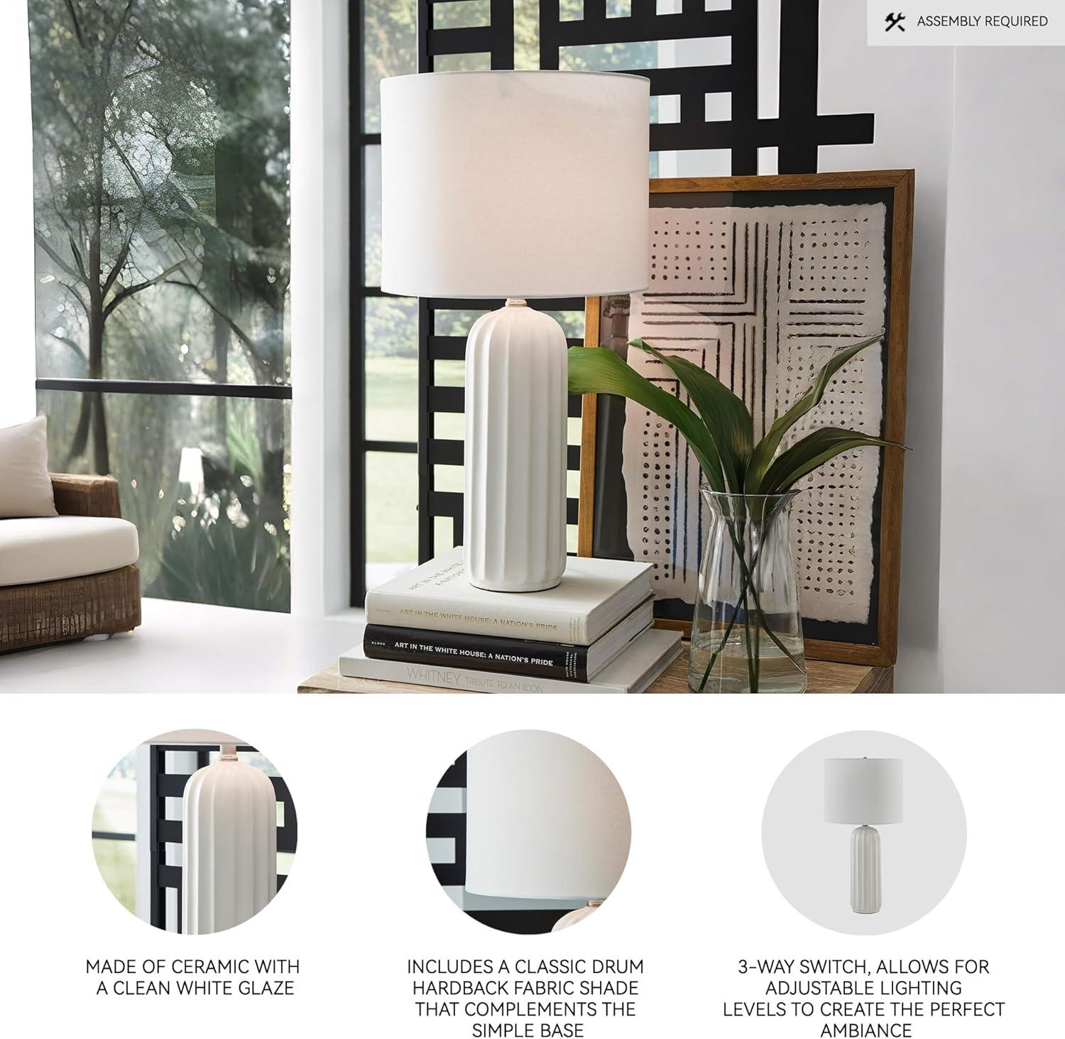 imageSignature Design by Ashley Clarkland Contemporary 24 Inch Ceramic Table Lamp Set of 2 White