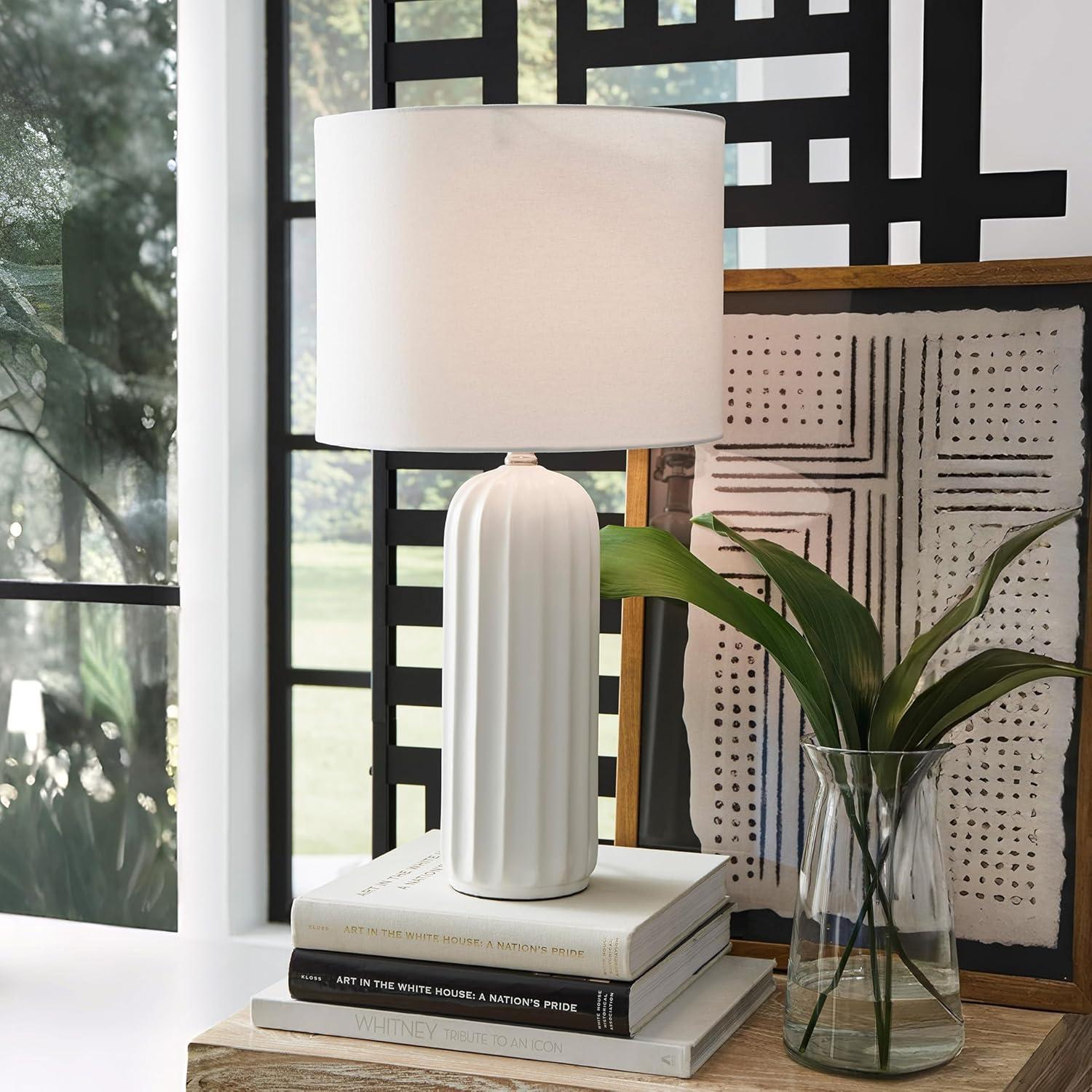 imageSignature Design by Ashley Clarkland Contemporary 24 Inch Ceramic Table Lamp Set of 2 White