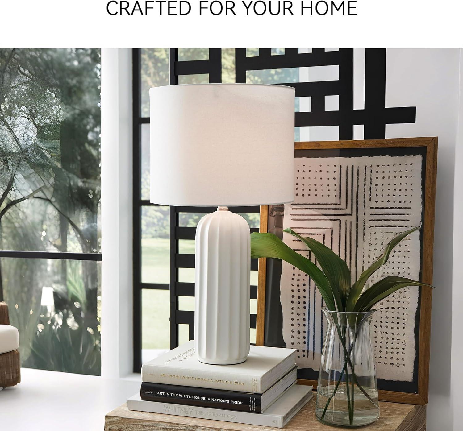 imageSignature Design by Ashley Clarkland Contemporary 24 Inch Ceramic Table Lamp Set of 2 White