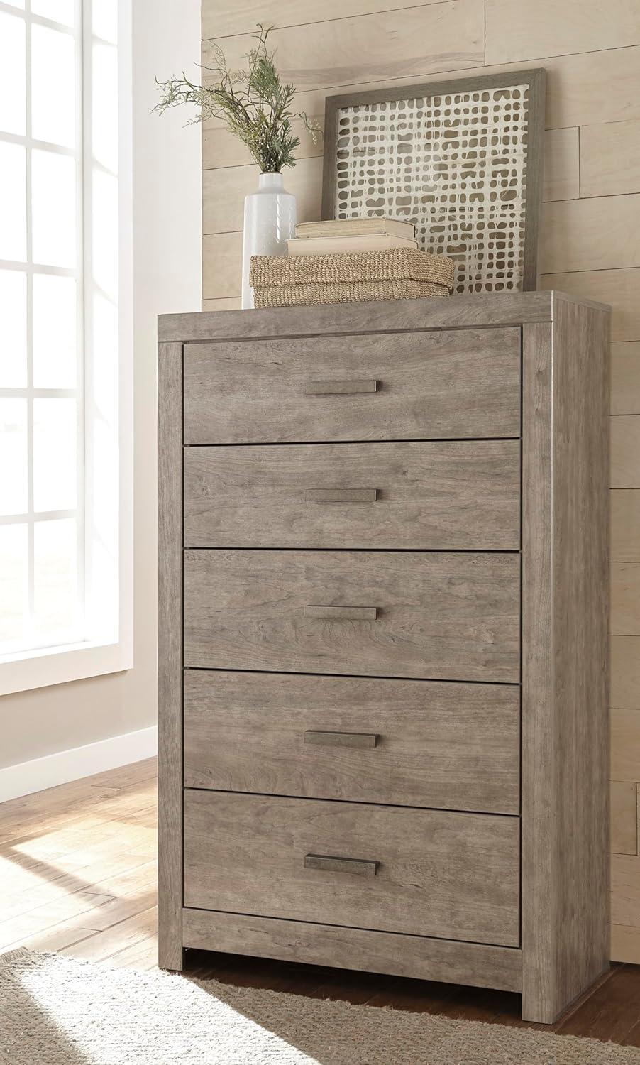 imageSignature Design by Ashley Culverbach Coastal 6Drawer Dresser and Mirror with AntiTipping Restraint Gray5 Drawer Chest