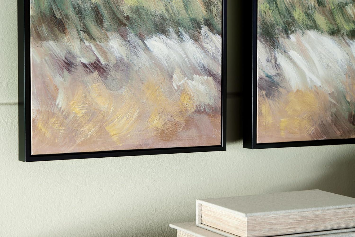 imageSignature Design by Ashley Dansot Modern Rectangular Handpainted Wrapped Canvas Wall Art 16 x 48 Inches Set of 2 Green amp Light Brown