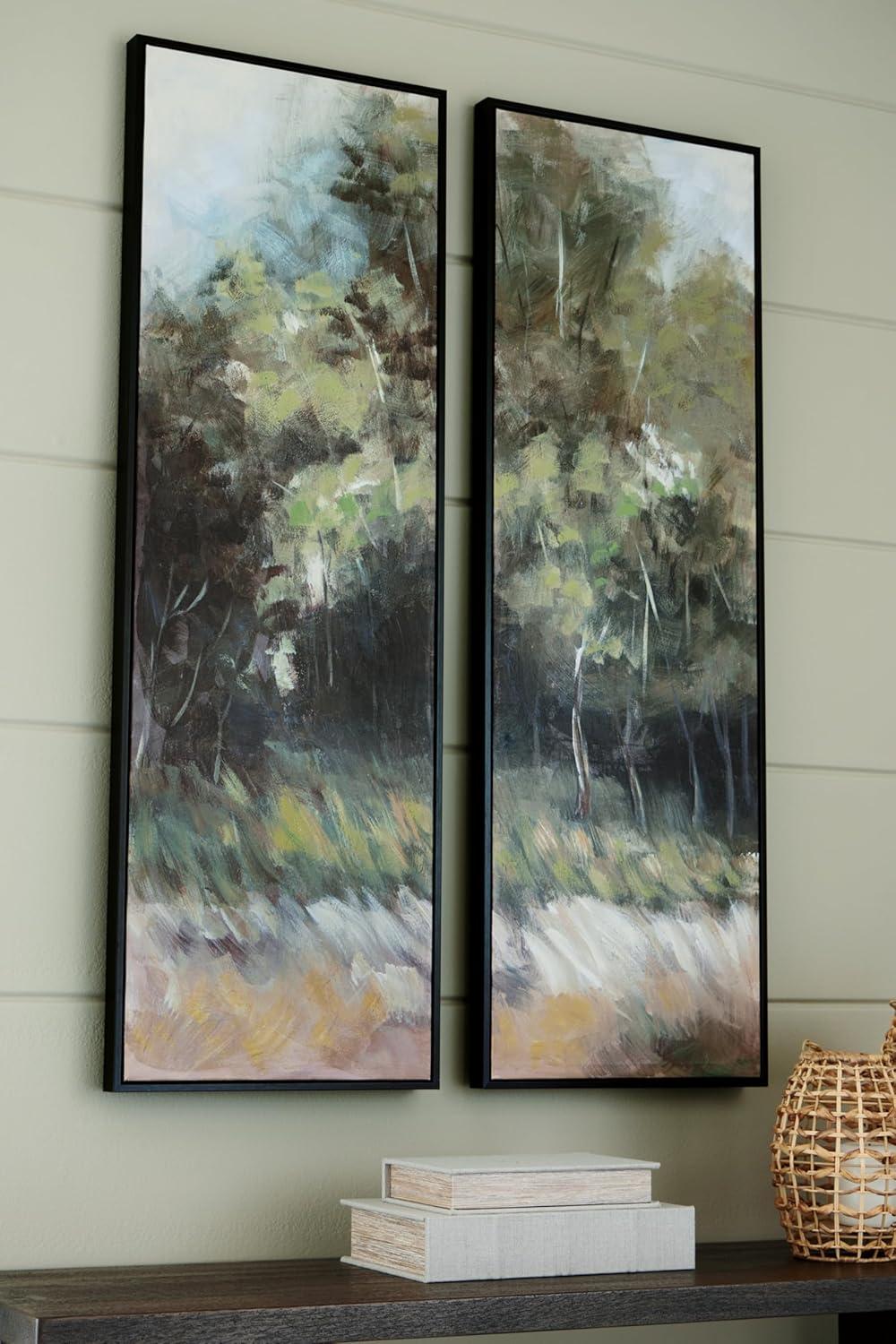 imageSignature Design by Ashley Dansot Modern Rectangular Handpainted Wrapped Canvas Wall Art 16 x 48 Inches Set of 2 Green amp Light Brown