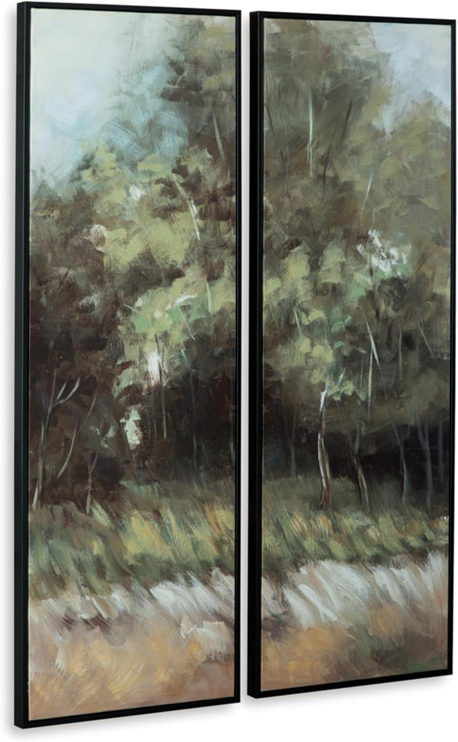 imageSignature Design by Ashley Dansot Modern Rectangular Handpainted Wrapped Canvas Wall Art 16 x 48 Inches Set of 2 Green amp Light Brown
