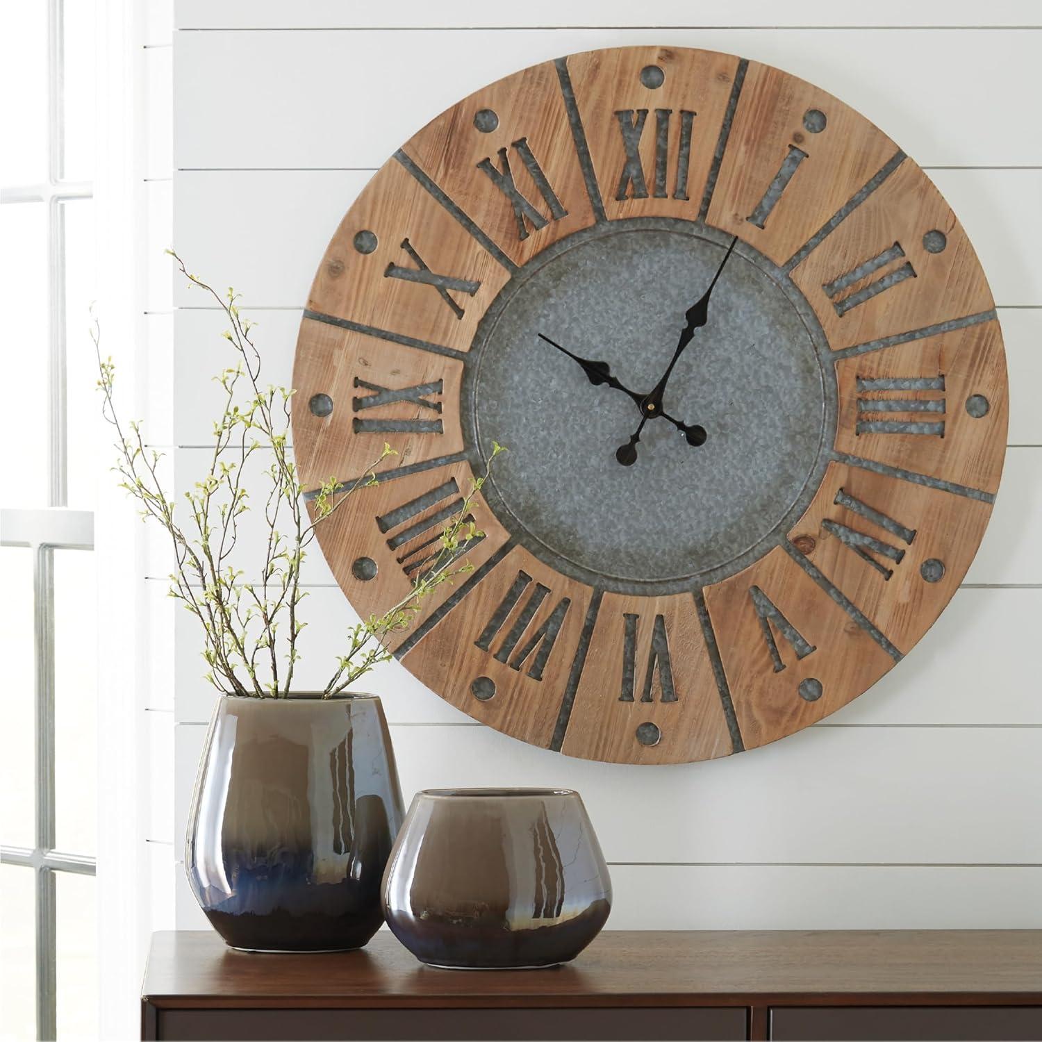 imageSignature Design by Ashley Payson Farmhouse Wall Clock 30 x 30 Inches Natural Wood FinishPayson
