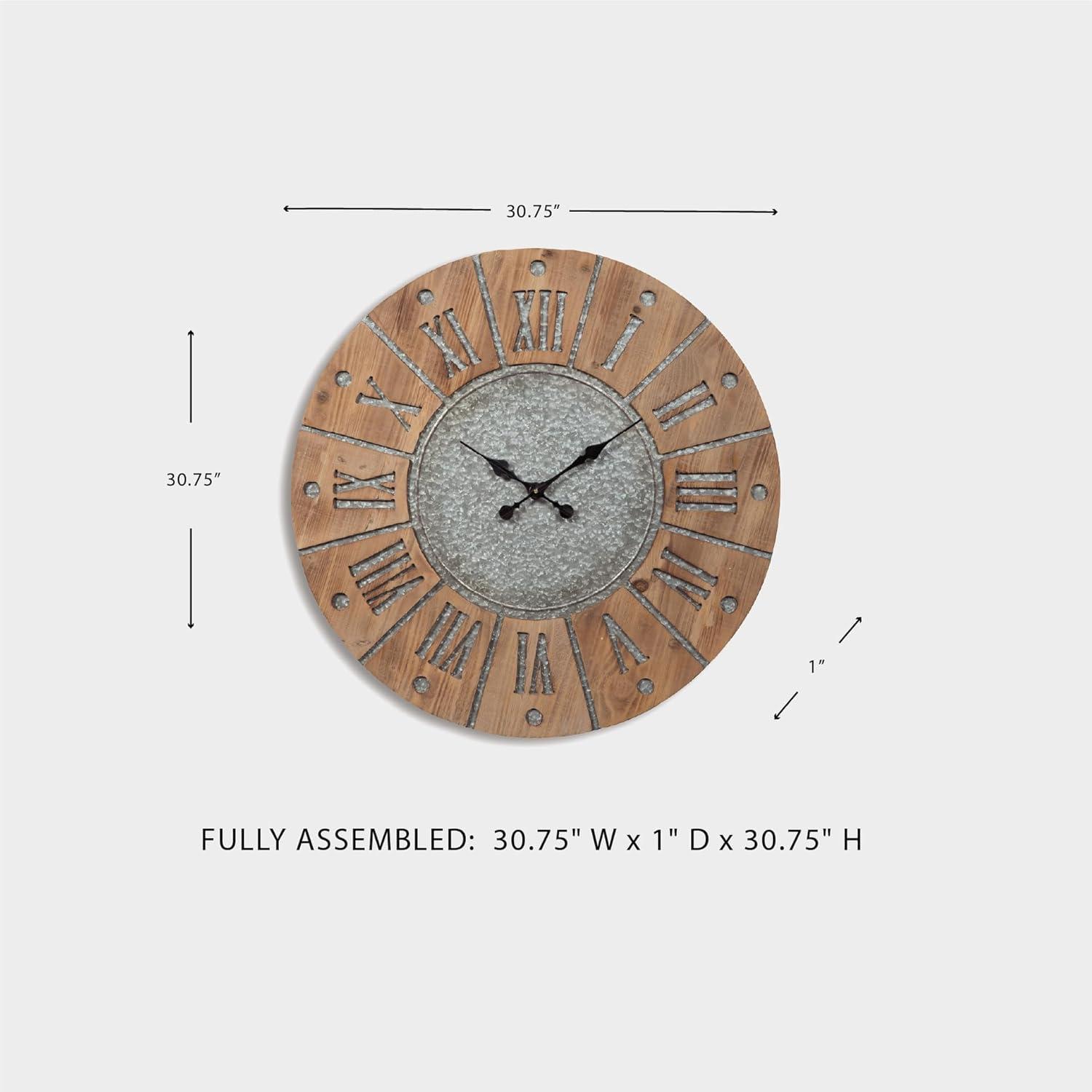 imageSignature Design by Ashley Payson Farmhouse Wall Clock 30 x 30 Inches Natural Wood FinishPayson