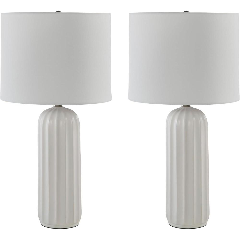 imageSignature Design by Ashley Clarkland Contemporary 24 Inch Ceramic Table Lamp Set of 2 White