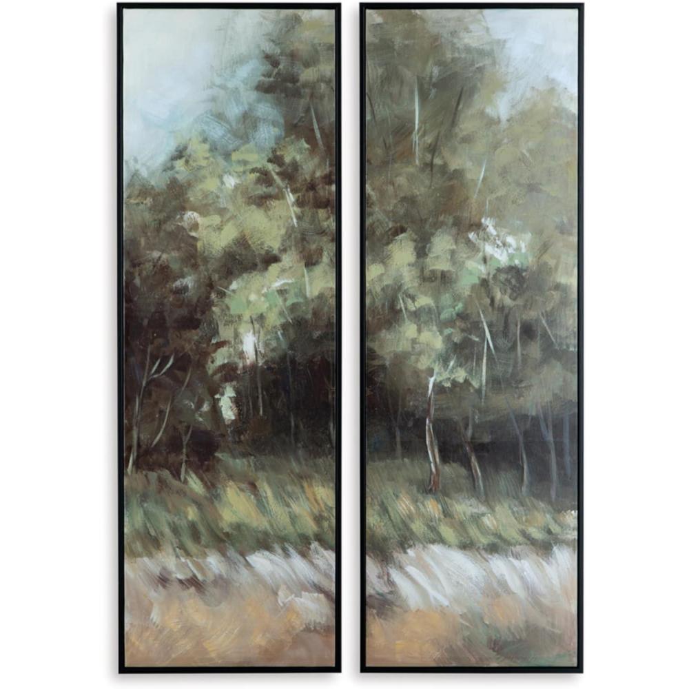 imageSignature Design by Ashley Dansot Modern Rectangular Handpainted Wrapped Canvas Wall Art 16 x 48 Inches Set of 2 Green amp Light Brown