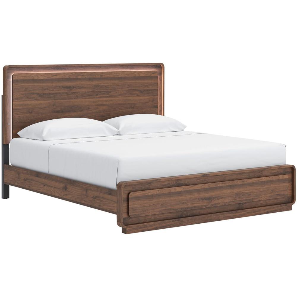 imageSignature Design by Ashley Hollinaze Contemporary Panel Platform Bed with LED Lighting Foundation or Box Spring Not Needed King Dark BrownKing Panel Bed