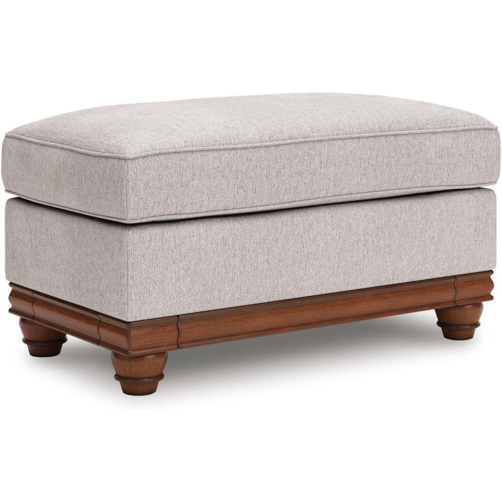 imageSignature Design by Ashley Meadowview Farmhouse Upholstered Ottoman with Turned Legs Light Gray
