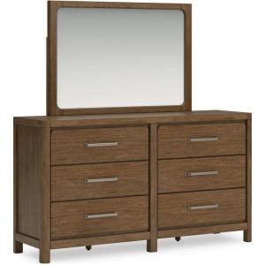 Signature Design by Ashley Cabalynn Casual California King Upholstered Bed, Foundation or Box Spring Needed, Light Brown(Dresser and Mirror)