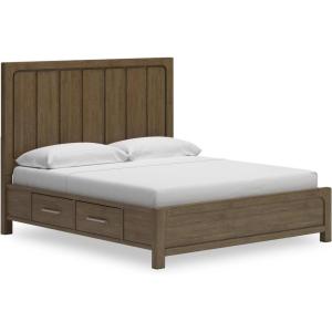 Signature Design by Ashley Cabalynn Casual California King Upholstered Bed, Foundation or Box Spring Needed, Light Brown(King Panel Bed with Storage)
