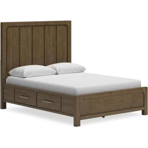 Signature Design by Ashley Cabalynn Casual California King Upholstered Bed, Foundation or Box Spring Needed, Light Brown(Queen Panel Bed with Storage)