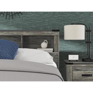 Signature Design by Ashley Frandern Rustic Oak Finished Bookcase Headboard with Nailhead Accents, Queen, Gray