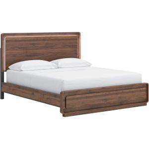 Signature Design by Ashley Hollinaze Contemporary Panel Platform Bed with LED Lighting, Foundation or Box Spring Not Needed, King, Dark Brown(California King Panel Bed)