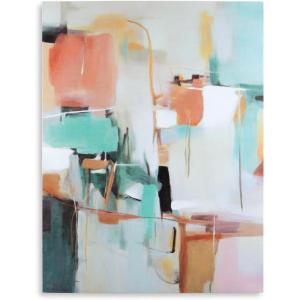 Signature Design by Ashley Langward Contemporary Rectangular Abstract Hand-painted Wrapped Canvas Wall Art 36 x 48 Inches, Green & Beige