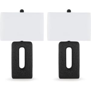 Signature Design by Ashley Wimmings Contemporary Textured Polyresin Table Lamp with 3-Way Switch, Set of 2, Black
