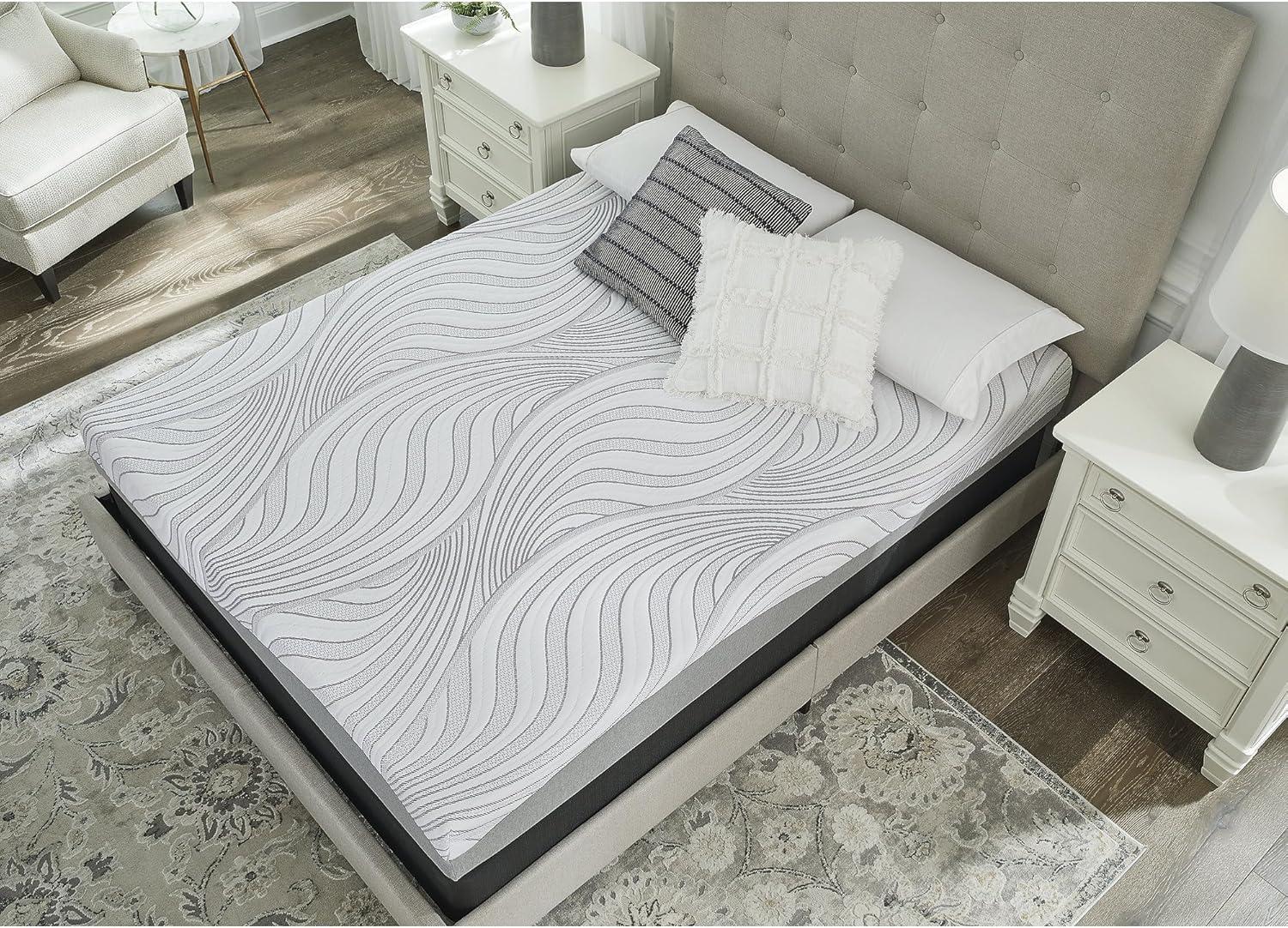 imageSignature Design by Ashley 8 Firm Full Mattress with Memory Foam Support Foam Knit Cover Adjustable Base Compatible 53 W x 745 D x 8 H WhiteFull Mattress