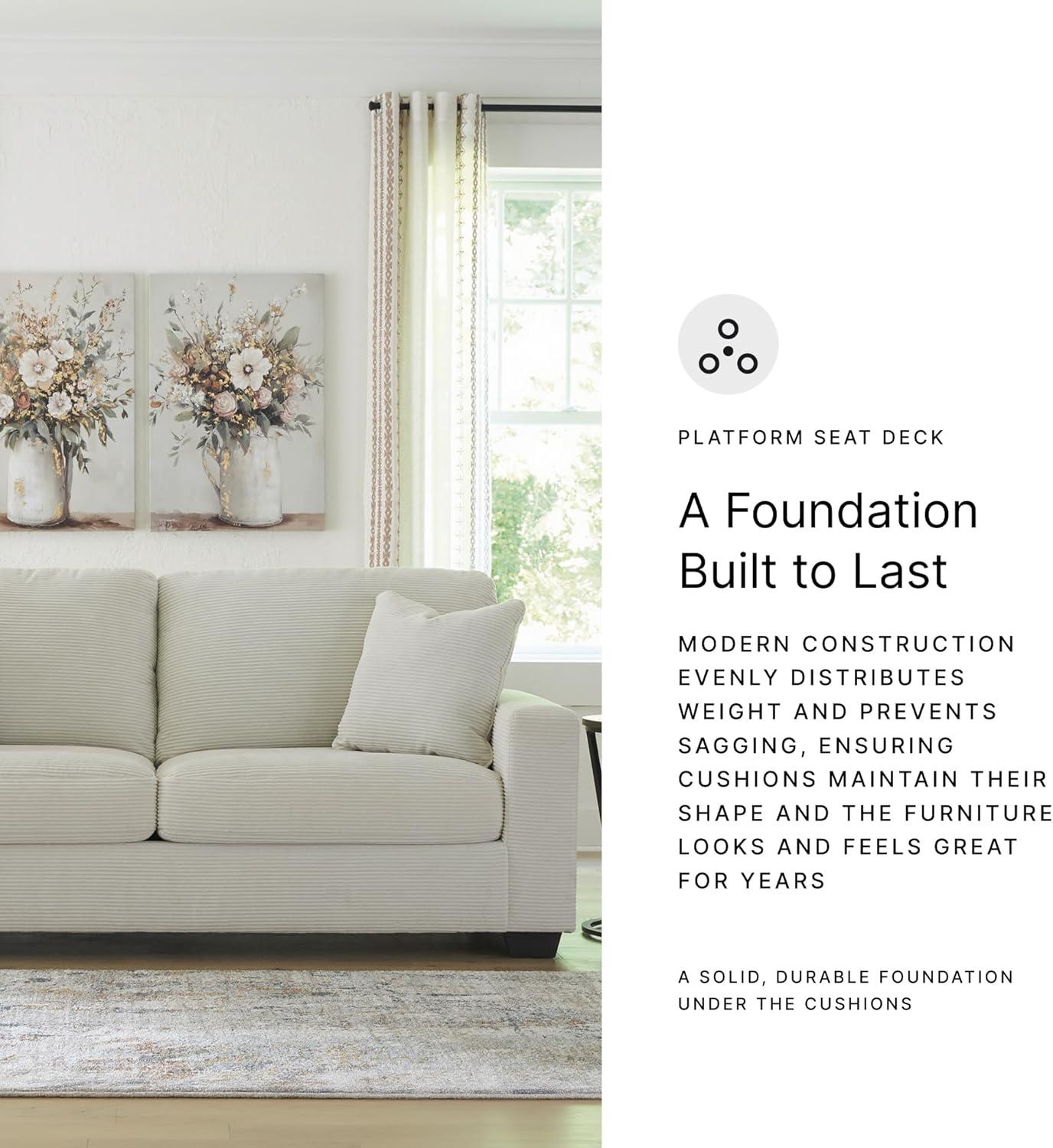 imageSignature Design by Ashley Ammon Casual Anti Sag Sofa with Loose Seat Cushion and 2 Accent Pillows WhiteWhite