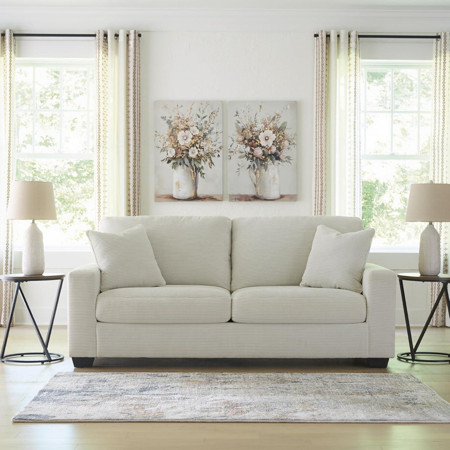 imageSignature Design by Ashley Ammon Casual Anti Sag Sofa with Loose Seat Cushion and 2 Accent Pillows WhiteWhite