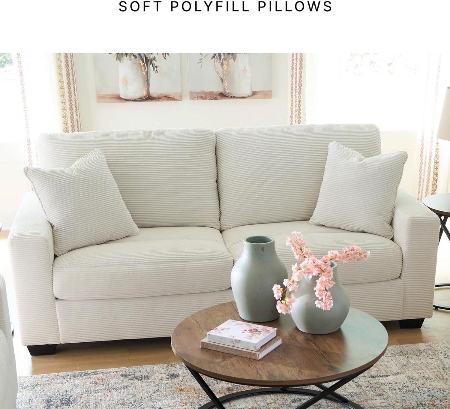 imageSignature Design by Ashley Ammon Casual Anti Sag Sofa with Loose Seat Cushion and 2 Accent Pillows WhiteWhite