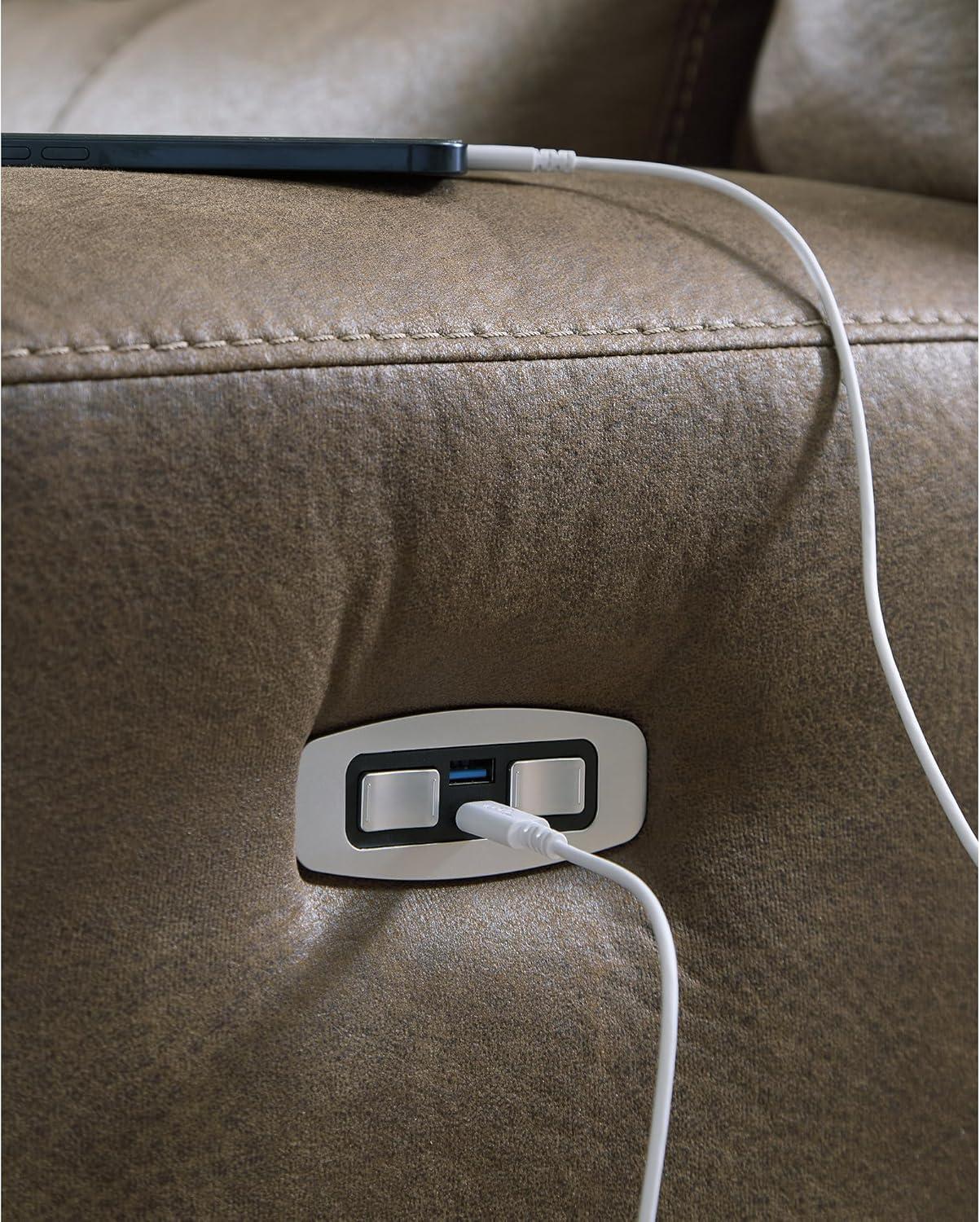 imageSignature Design by Ashley Bealeaf Contemporary Power Reclining Loveseat with Console Adjustable Headrest USB Charging Ports and Storage Dark Brown