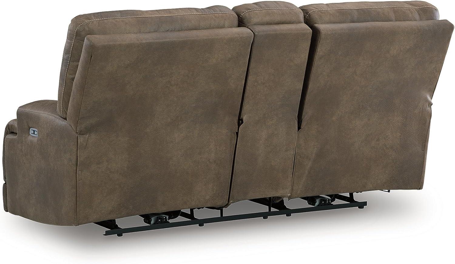imageSignature Design by Ashley Bealeaf Contemporary Power Reclining Loveseat with Console Adjustable Headrest USB Charging Ports and Storage Dark Brown