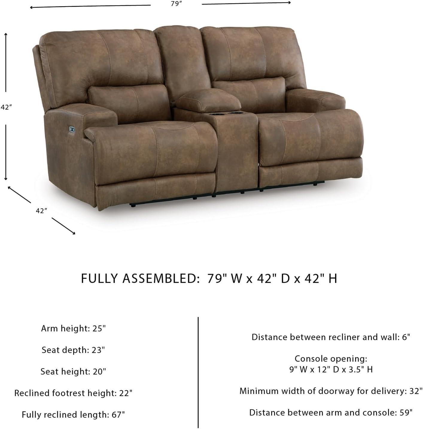 imageSignature Design by Ashley Bealeaf Contemporary Power Reclining Loveseat with Console Adjustable Headrest USB Charging Ports and Storage Dark Brown