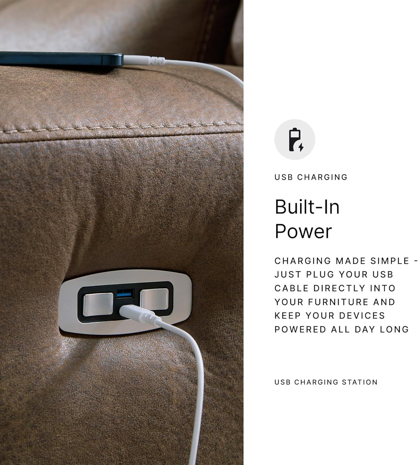 imageSignature Design by Ashley Bealeaf Contemporary Power Reclining Loveseat with Console Adjustable Headrest USB Charging Ports and Storage Dark Brown