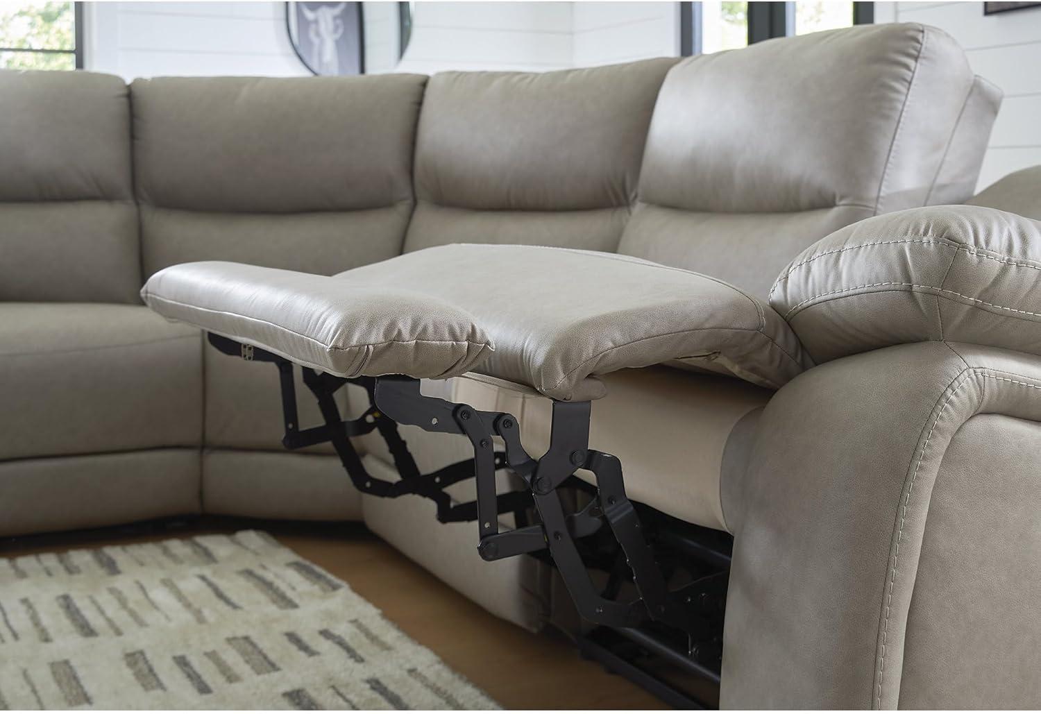 imageSignature Design by Ashley Brannigan LShape Symmetrical Contemporary Faux Leather 5Piece Power Reclining Sectional with USB Port and Adjustable Headrest Light Gray6Piece Reclining Sectional with Storage Console