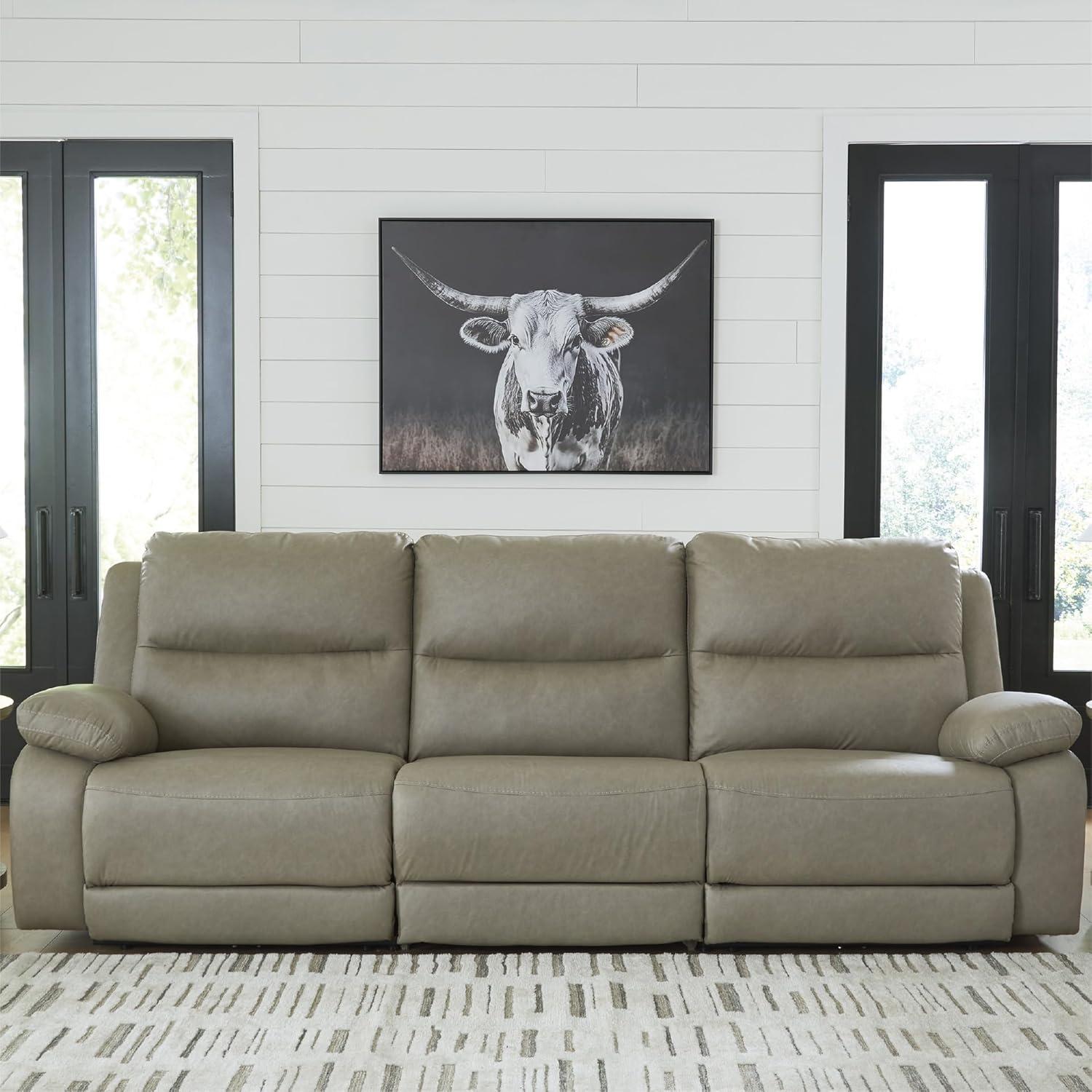 imageSignature Design by Ashley Brannigan LShape Symmetrical Contemporary Faux Leather 5Piece Power Reclining Sectional with USB Port and Adjustable Headrest Light Gray3Piece Power Reclining Sectional