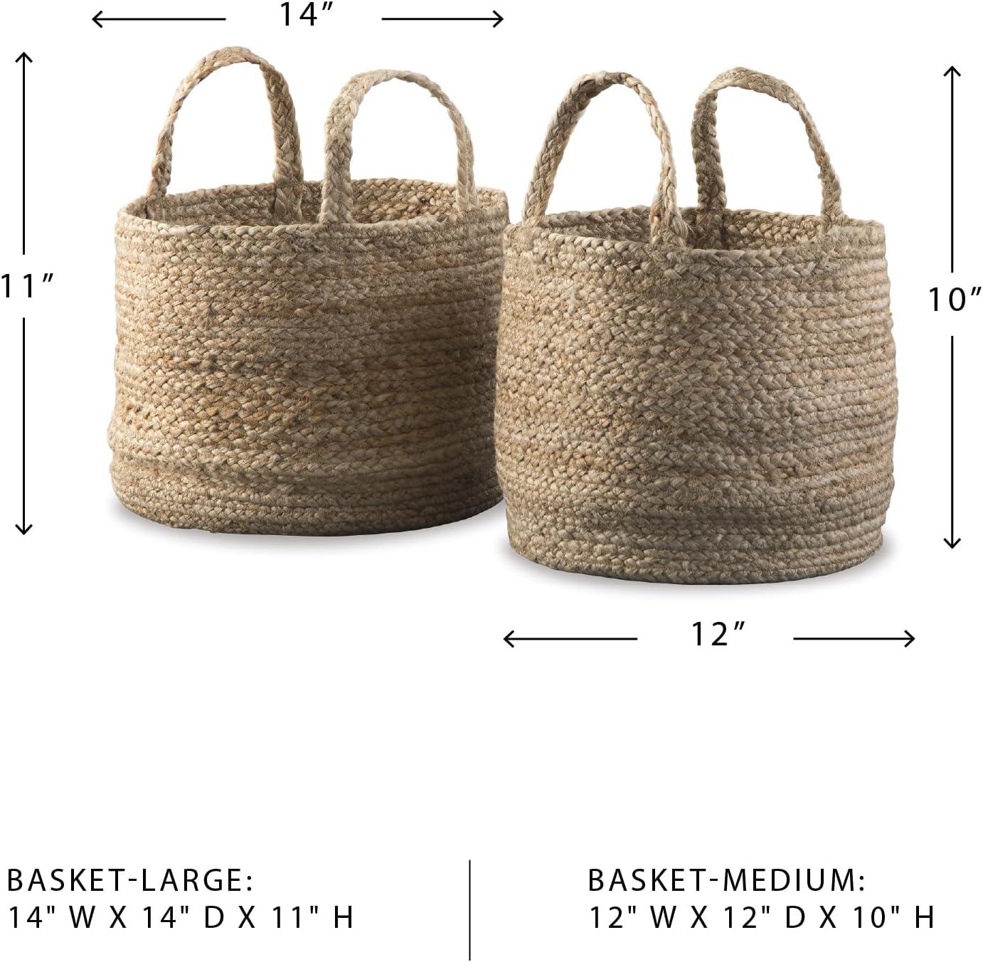 imageSignature Design by Ashley Brayton Jute 2 Piece Braided Basket Set With Handles Large Basket 14 W x 14 D x 11 H Medium Basket 12 W x 12 D x 10 H Light BrownNatural