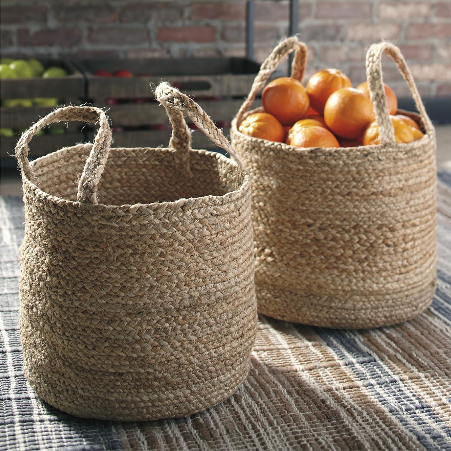 imageSignature Design by Ashley Brayton Jute 2 Piece Braided Basket Set With Handles Large Basket 14 W x 14 D x 11 H Medium Basket 12 W x 12 D x 10 H Light BrownNatural