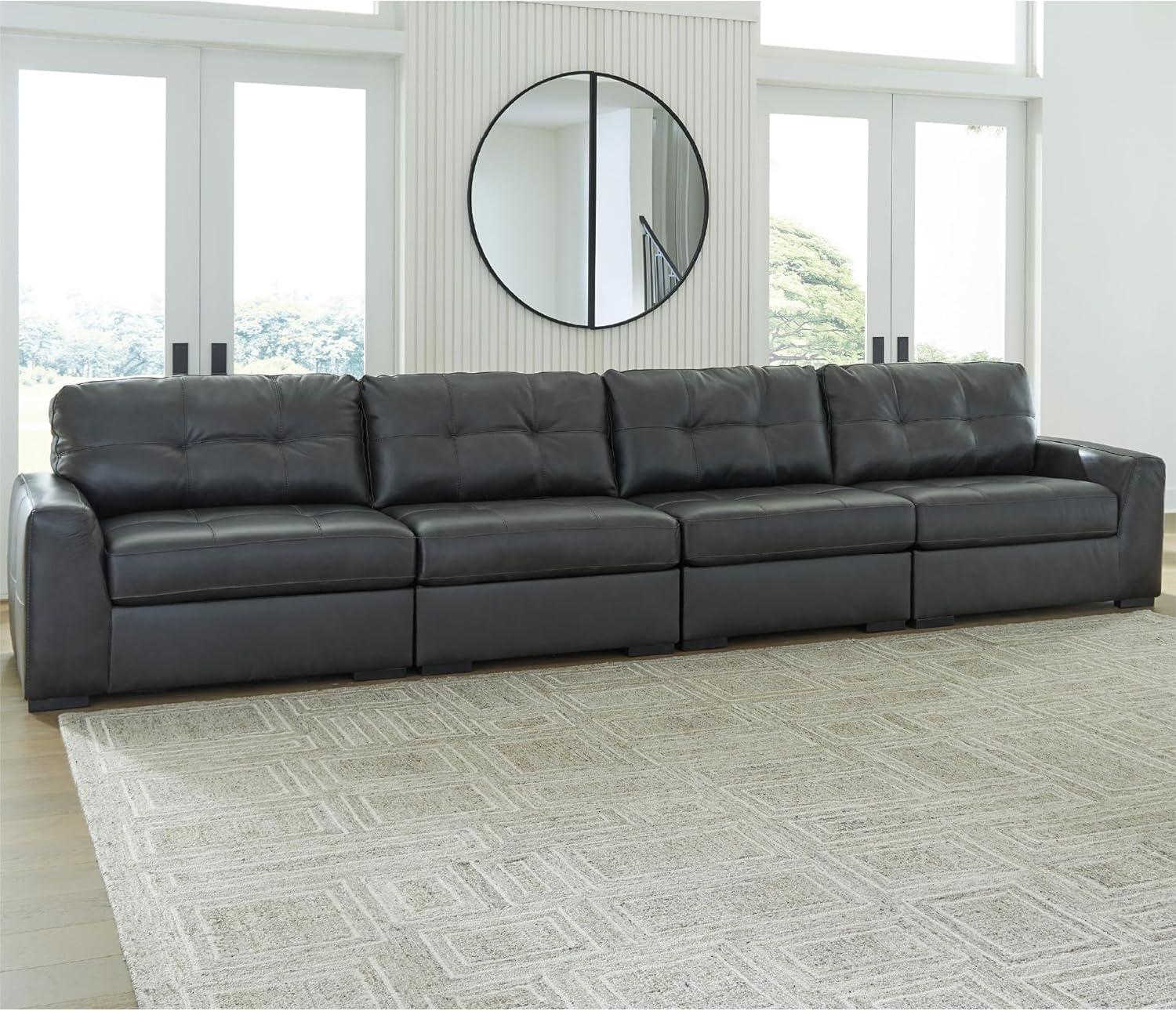 imageSignature Design by Ashley Brindley Pier Urban Modular Leather Match Tufted Anti Sag 4Piece Sectional with Loose Seat Cushions Gray4Piece Sectional