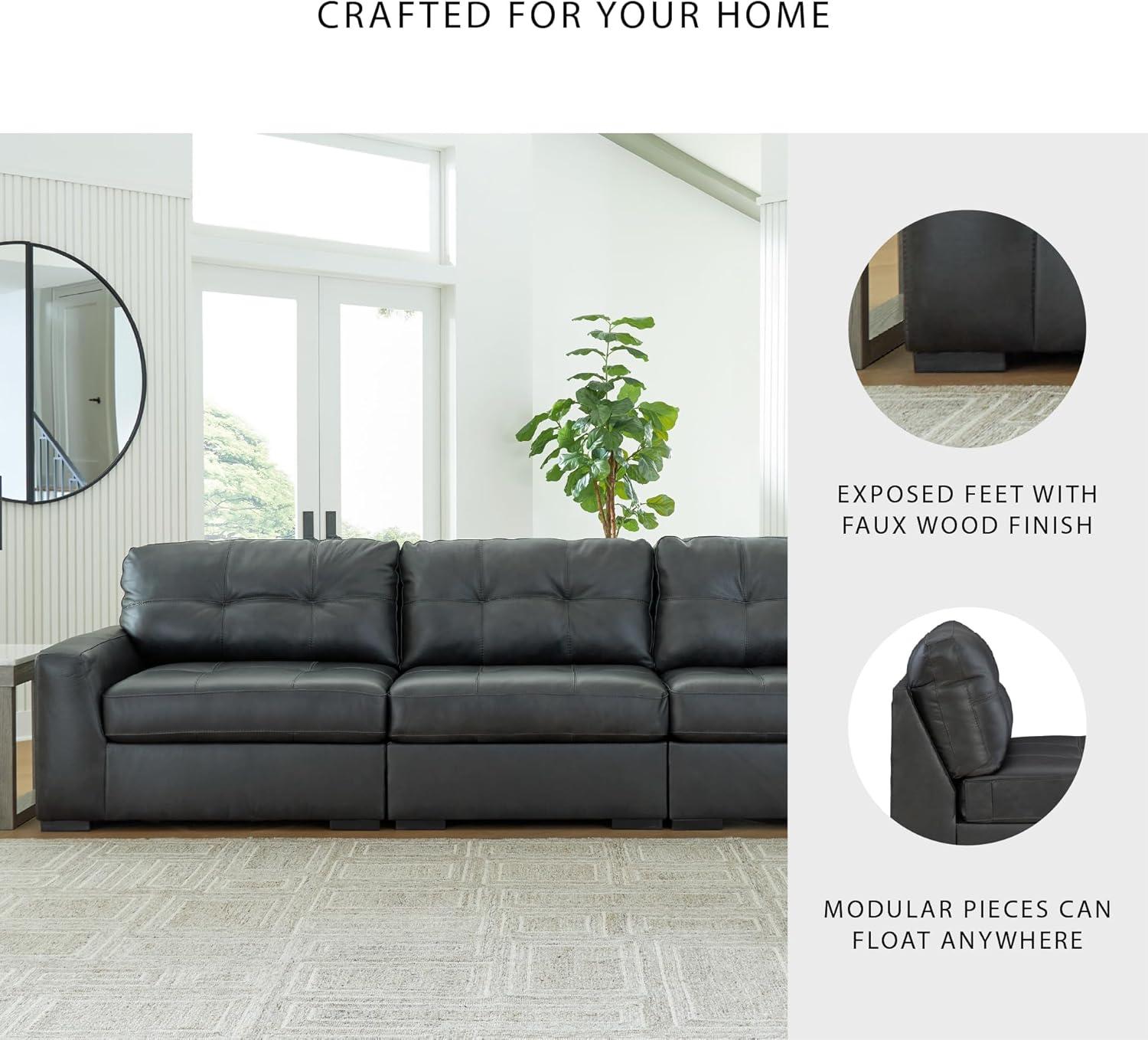 imageSignature Design by Ashley Brindley Pier Urban Modular Leather Match Tufted Anti Sag 4Piece Sectional with Loose Seat Cushions Gray4Piece Sectional