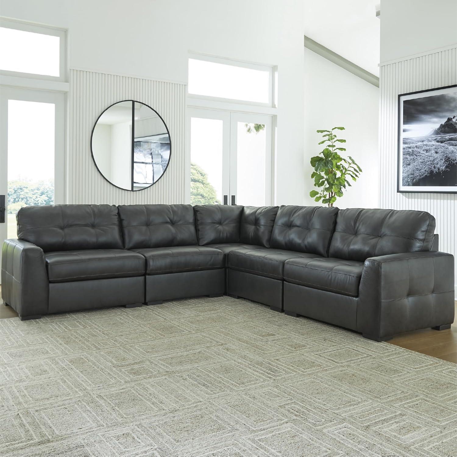 imageSignature Design by Ashley Brindley Pier Urban Modular Leather Match Tufted Anti Sag 4Piece Sectional with Loose Seat Cushions Gray5Piece Sectional