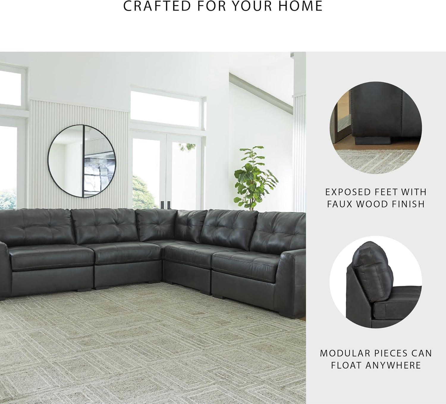 imageSignature Design by Ashley Brindley Pier Urban Modular Leather Match Tufted Anti Sag 4Piece Sectional with Loose Seat Cushions Gray5Piece Sectional