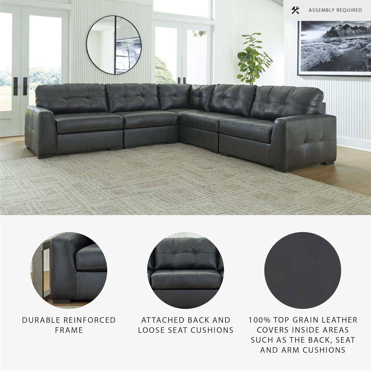 imageSignature Design by Ashley Brindley Pier Urban Modular Leather Match Tufted Anti Sag 4Piece Sectional with Loose Seat Cushions Gray5Piece Sectional