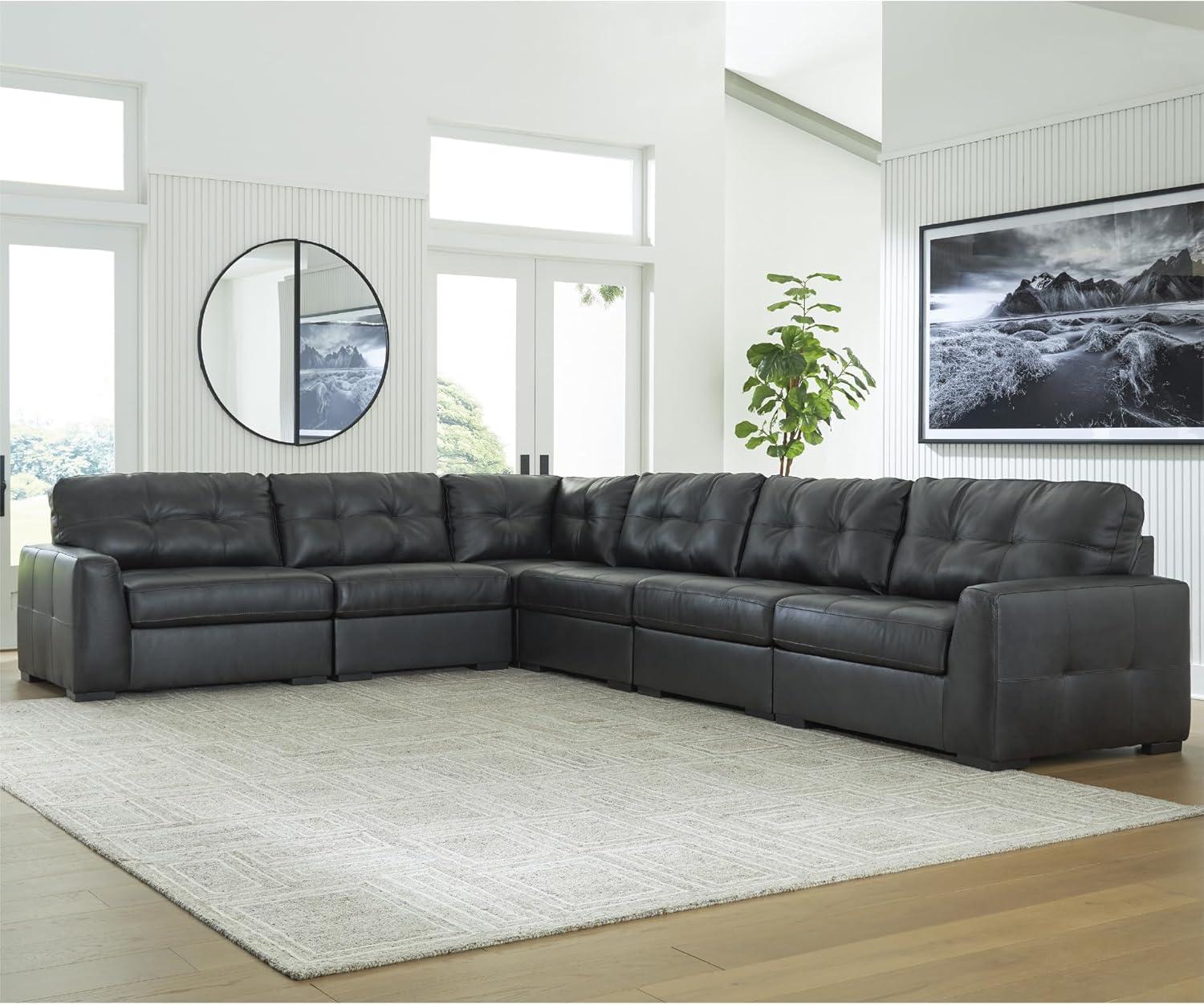 imageSignature Design by Ashley Brindley Pier Urban Modular Leather Match Tufted Anti Sag 4Piece Sectional with Loose Seat Cushions Gray6Piece Sectional