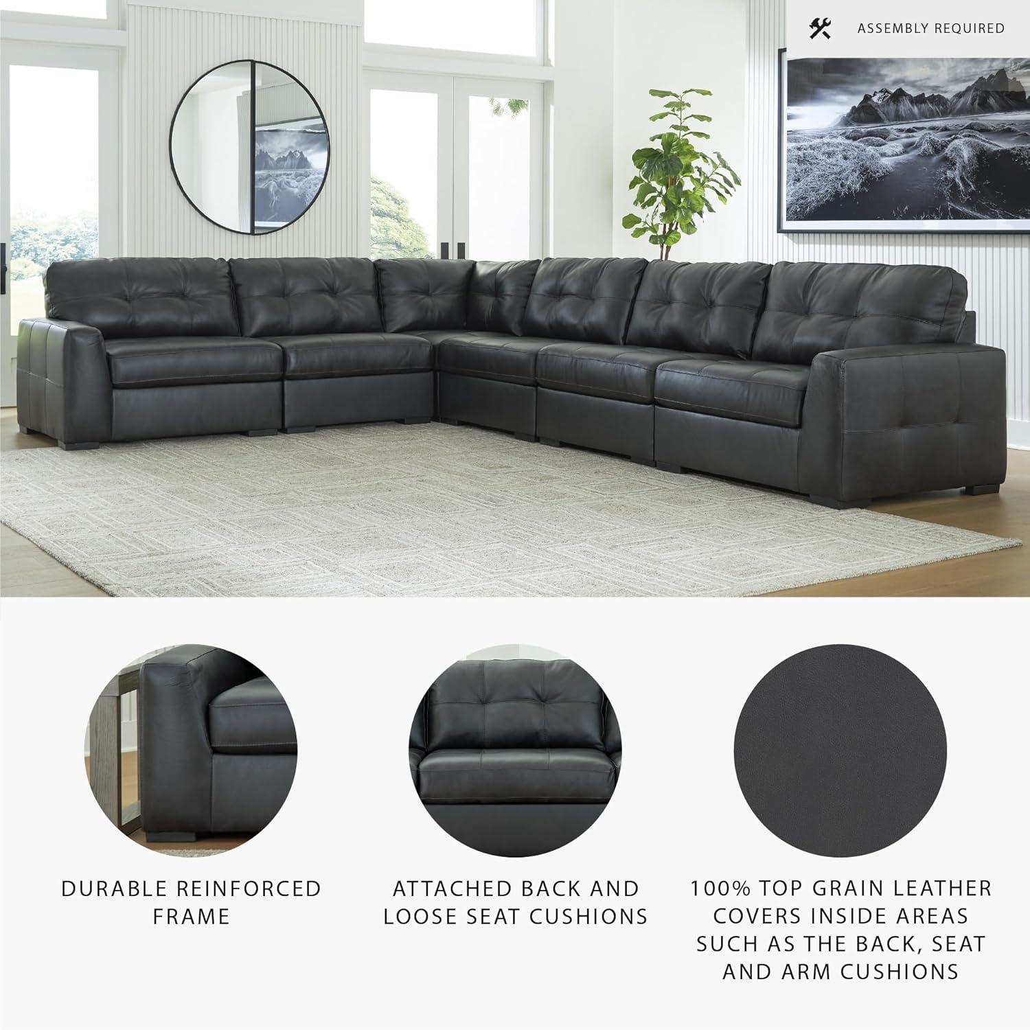 imageSignature Design by Ashley Brindley Pier Urban Modular Leather Match Tufted Anti Sag 4Piece Sectional with Loose Seat Cushions Gray6Piece Sectional