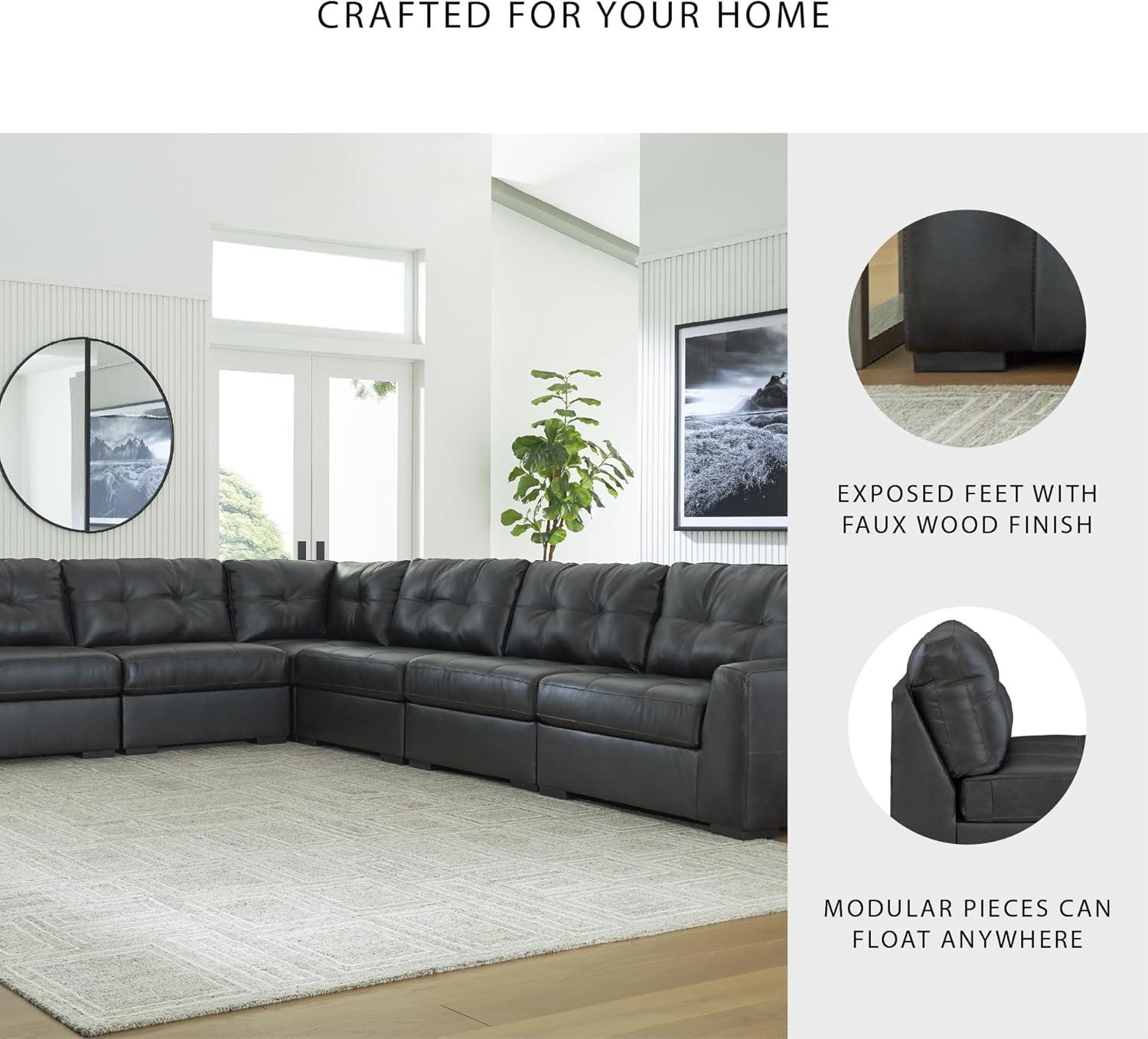 imageSignature Design by Ashley Brindley Pier Urban Modular Leather Match Tufted Anti Sag 4Piece Sectional with Loose Seat Cushions Gray6Piece Sectional