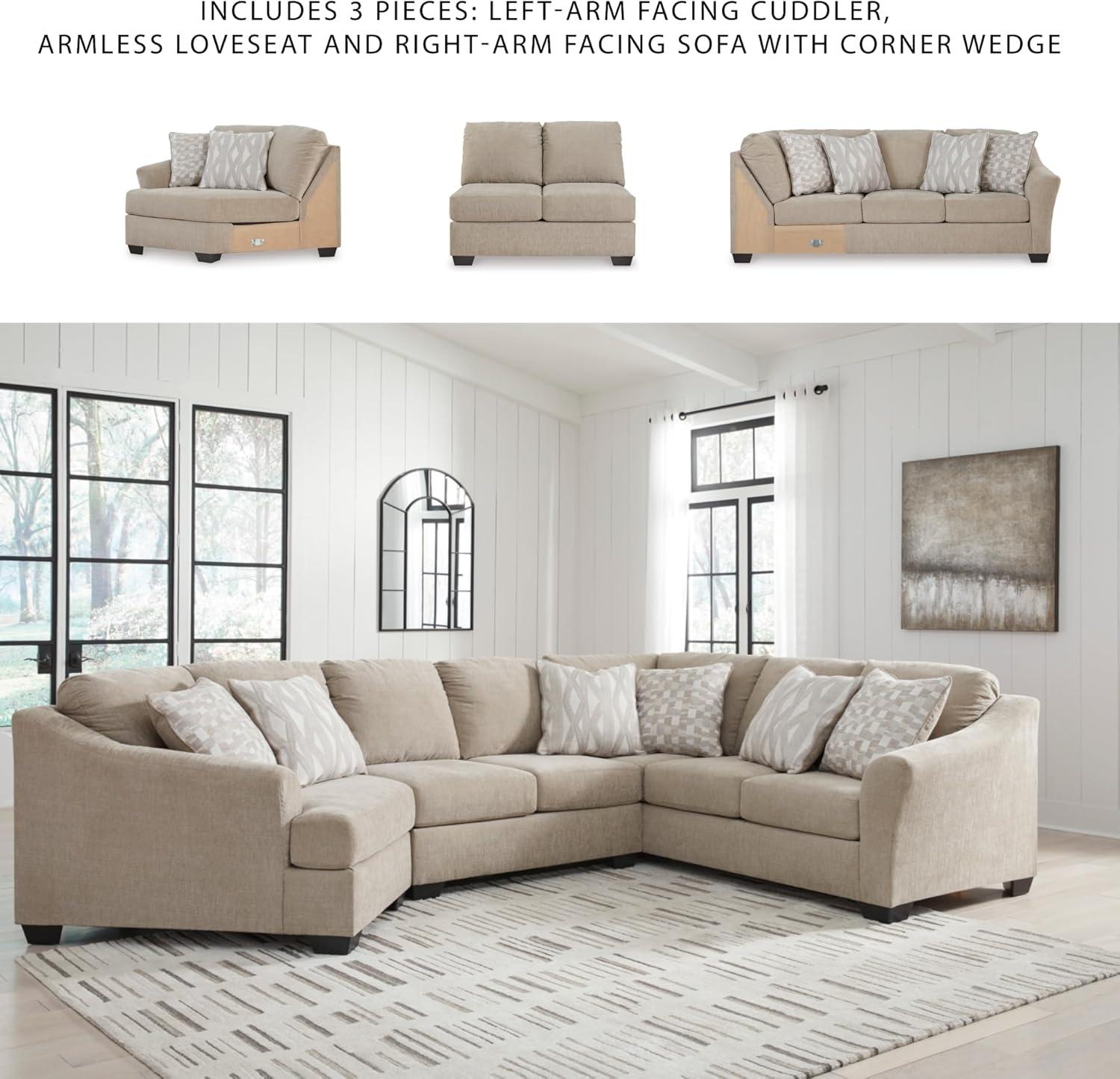 imageSignature Design by Ashley Brogan Bay Casual Anti Sag UShaped RightArm Facing 3Piece Sectional with Cuddler and Loose Seat Cushions and 6 Accent Pillows BeigeLeft Hand Facing