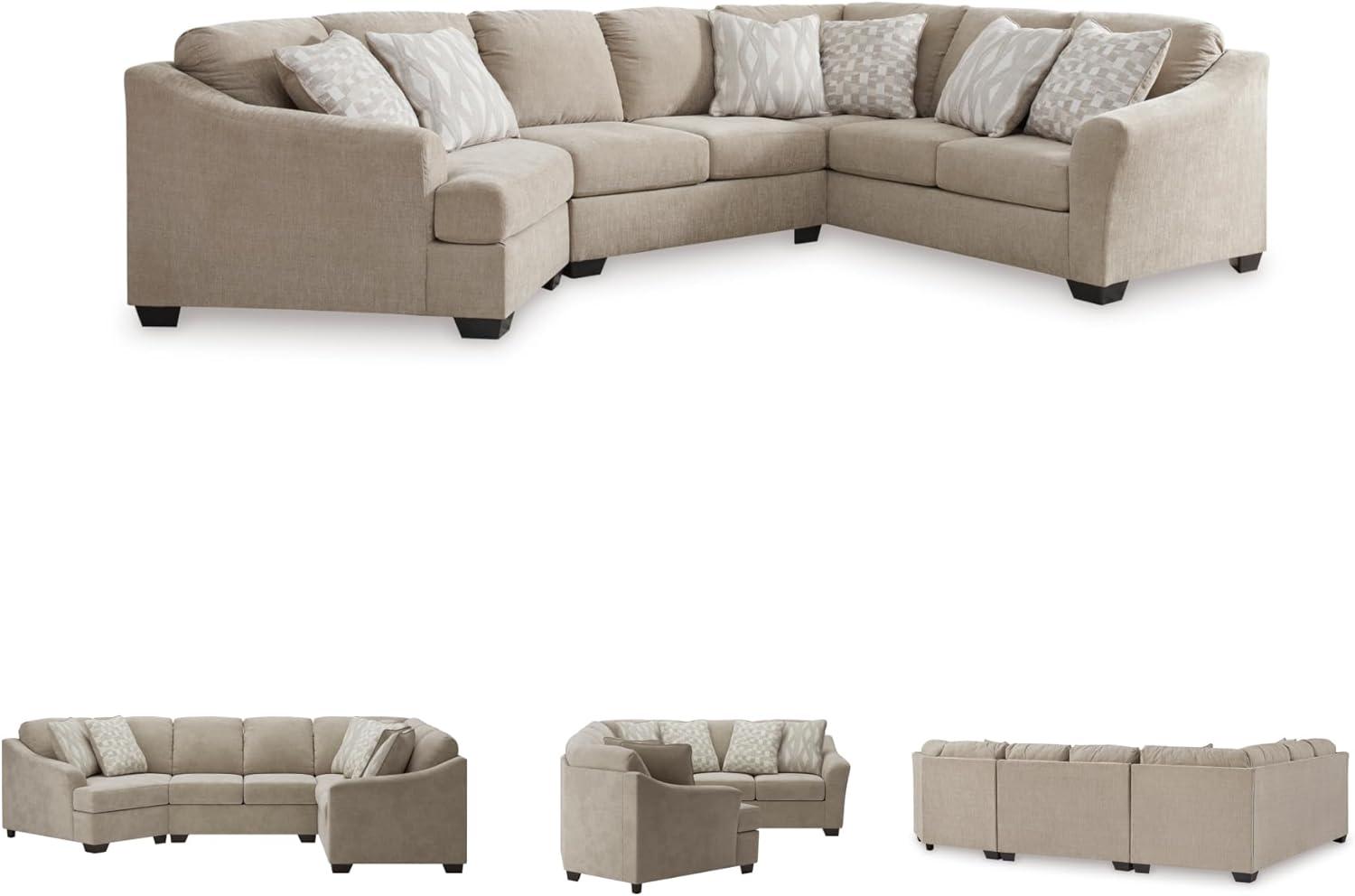 imageSignature Design by Ashley Brogan Bay Casual Anti Sag UShaped RightArm Facing 3Piece Sectional with Cuddler and Loose Seat Cushions and 6 Accent Pillows BeigeLeft Hand Facing