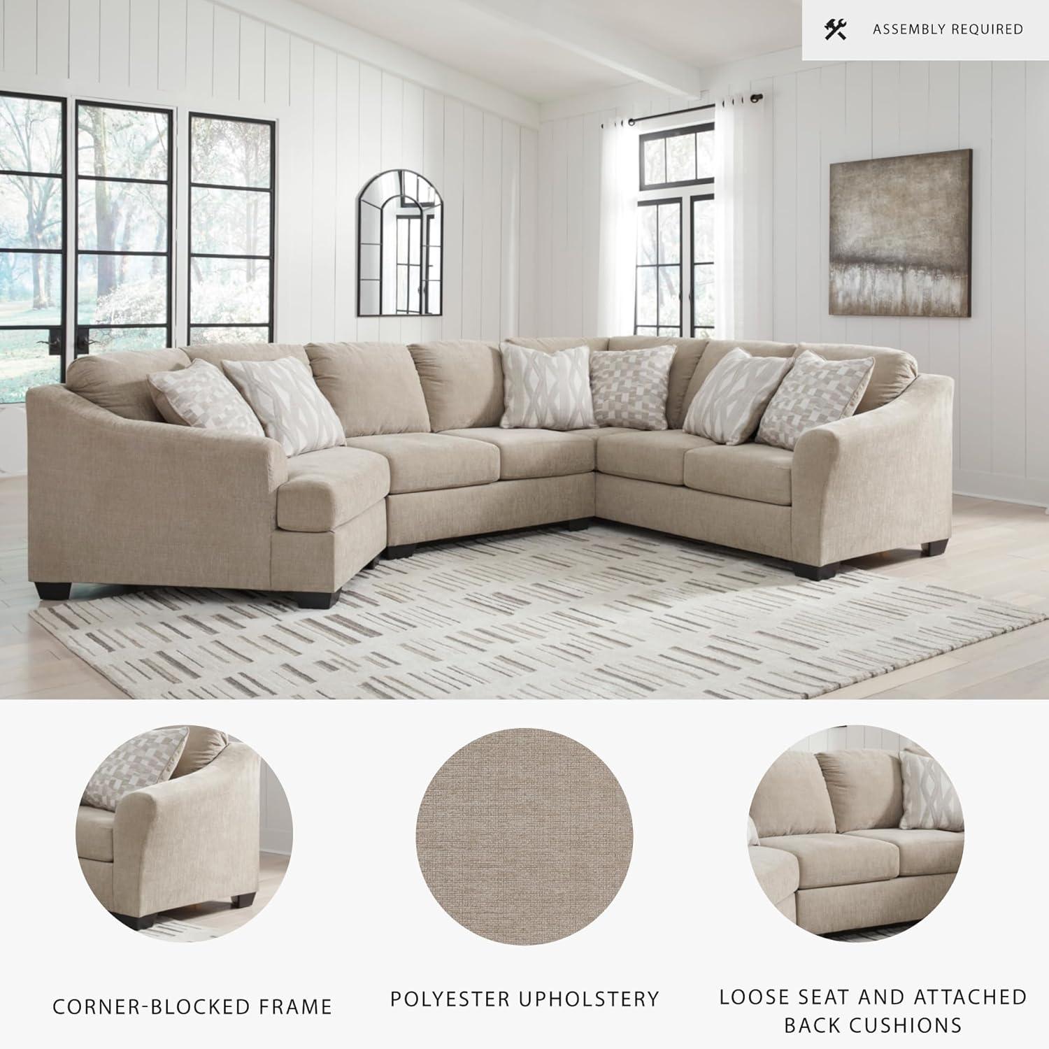 imageSignature Design by Ashley Brogan Bay Casual Anti Sag UShaped RightArm Facing 3Piece Sectional with Cuddler and Loose Seat Cushions and 6 Accent Pillows BeigeLeft Hand Facing