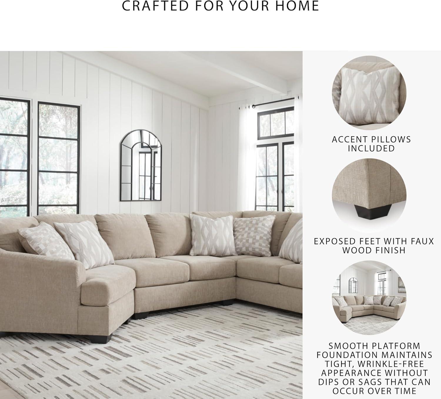 imageSignature Design by Ashley Brogan Bay Casual Anti Sag UShaped RightArm Facing 3Piece Sectional with Cuddler and Loose Seat Cushions and 6 Accent Pillows BeigeLeft Hand Facing