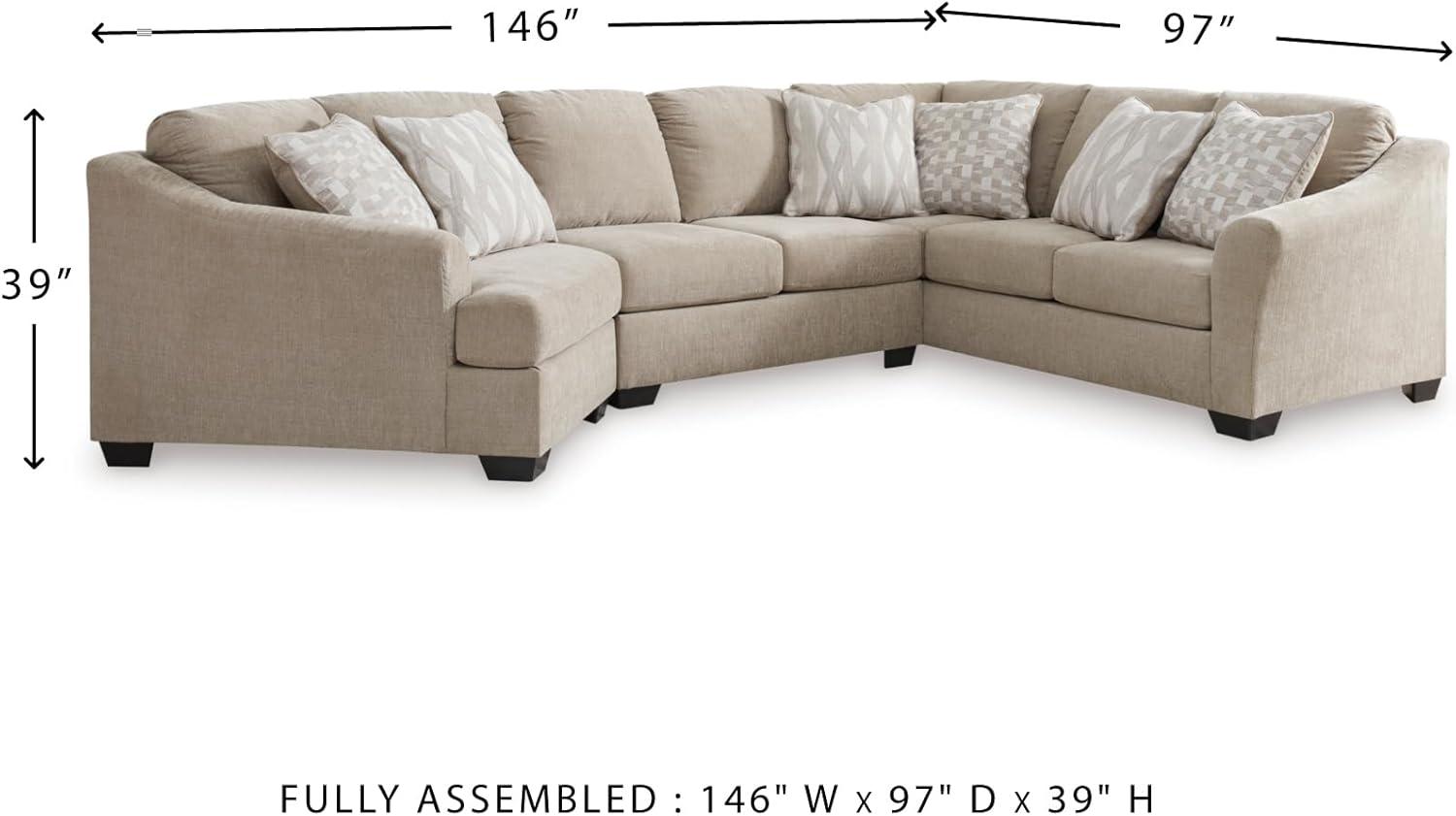 imageSignature Design by Ashley Brogan Bay Casual Anti Sag UShaped RightArm Facing 3Piece Sectional with Cuddler and Loose Seat Cushions and 6 Accent Pillows BeigeLeft Hand Facing