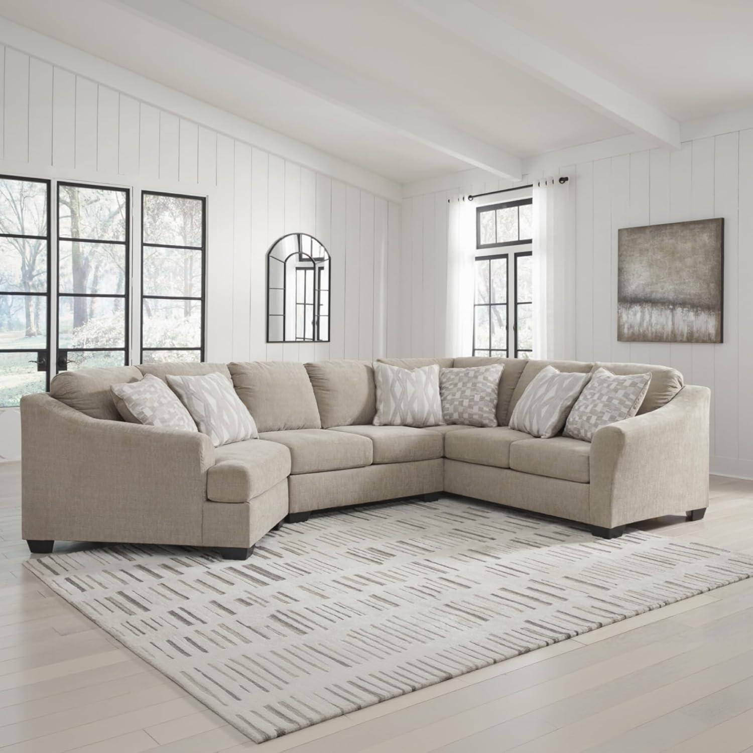 imageSignature Design by Ashley Brogan Bay Casual Anti Sag UShaped RightArm Facing 3Piece Sectional with Cuddler and Loose Seat Cushions and 6 Accent Pillows BeigeLeft Hand Facing