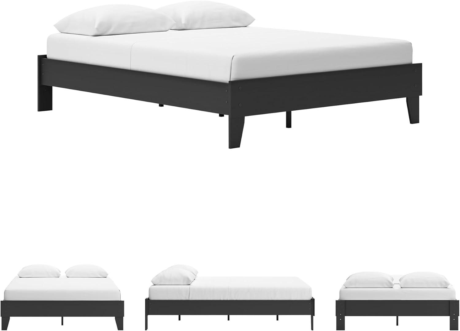 imageSignature Design by Ashley Calverson Modern Platform Bed Foundation or Box Spring Not Needed King Dark BrownBlack