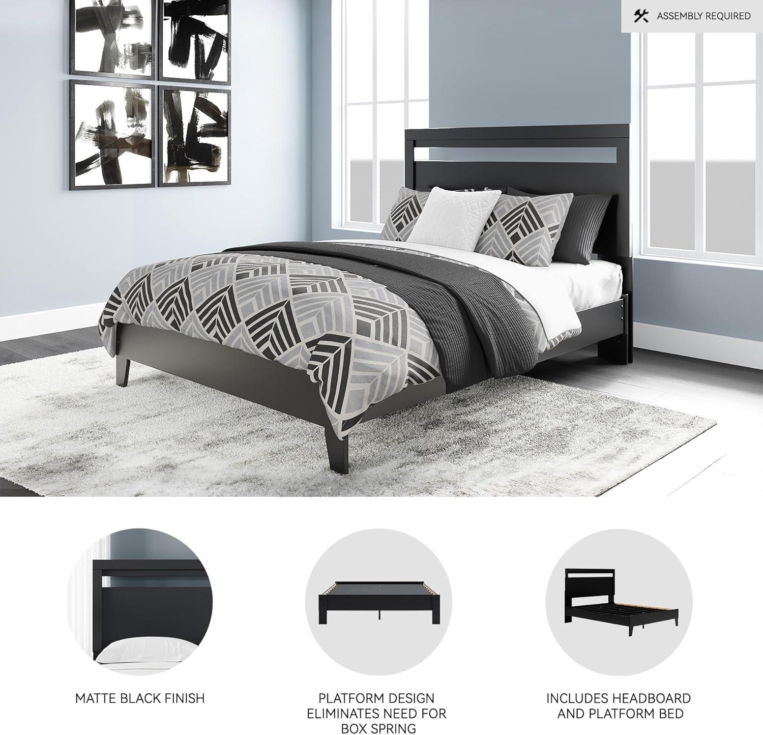 imageSignature Design by Ashley Calverson Modern Platform Bed Foundation or Box Spring Not Needed King Dark BrownDark Brown